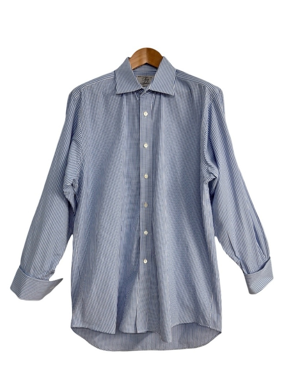 Harvie & Hudson Jermyn Street Blue Gingham French Cuff Dress Shirt Size 16/41